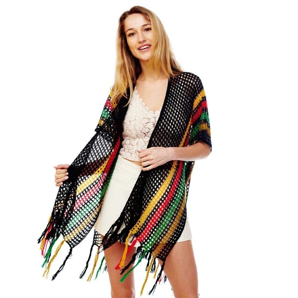 Diona J Multi Color Stripe Net Kimono One Size Co… - image 1